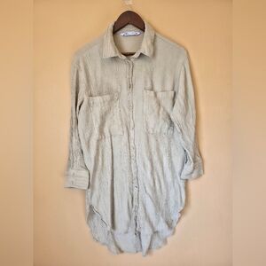 Zara Women Wrinkled Relaxed Fit Button Down Oversized Shirt XS Viscose Blend